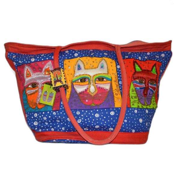 HTF Vintage Laurel Burch Sun N Sand Large Tote Beach Bag Cats Felines - Picture 1 of 16